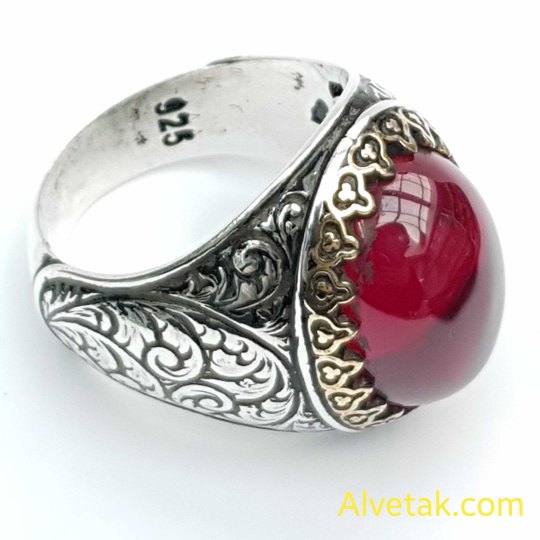 kırmızı zirkon taşlı 925 ayar gümüş erkek yüzük : 02347