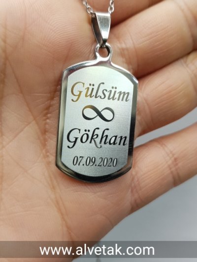 Kararmaz İsimli Çelik Kolye [ Dörtgen Model ]