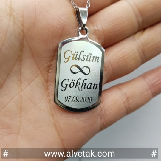 Kararmaz İsimli Çelik Kolye [ Dörtgen Model ]