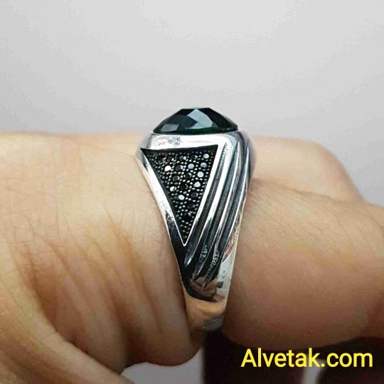 yeşil zirkon taşlı 925 ayar gümüş erkek yüzük : 02614