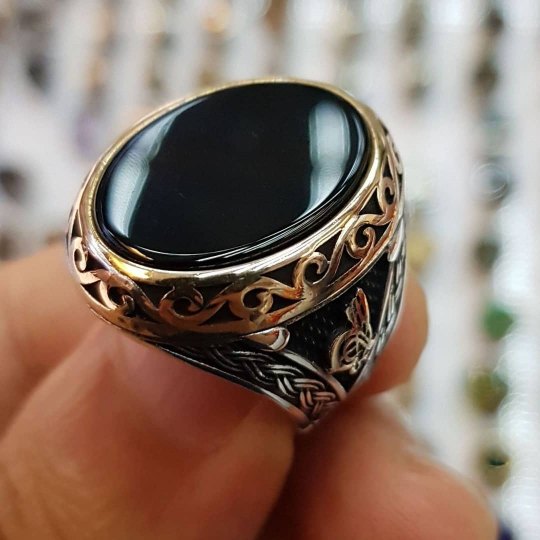 925 Ayar Siyah Oniks Taşlı Gümüş Erkek Yüzük : 01113