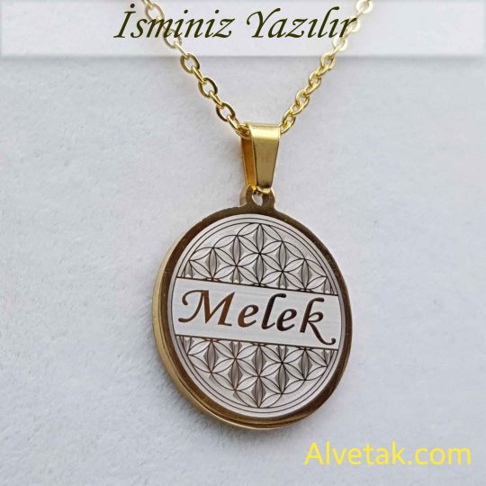 Sarı Gold Yaşam Çiçeği Figürlü İsimli Çelik Kolye [Yuvarlak Model : 25mm]