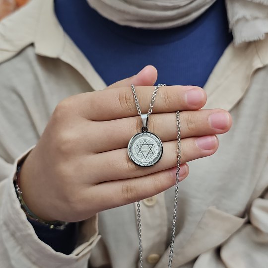 Mührü Süleyman Kolye, Kararmaz Çelik, Gümüş Renk, Küçük Model