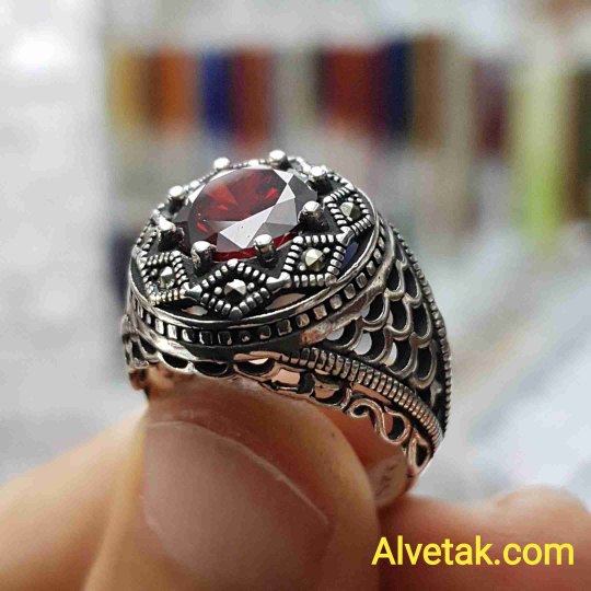 kırmızı zirkon taşlı 925 ayar gümüş erkek yüzük : 02459