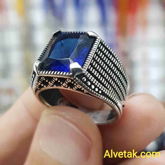 mavi zirkon taşlı 925 ayar gümüş erkek yüzük : 00450