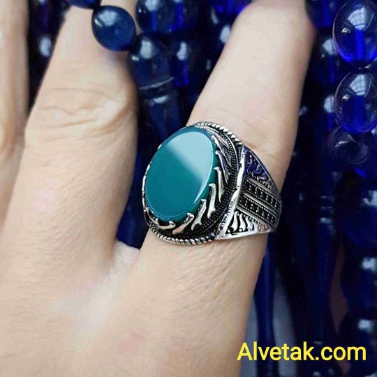 Yeşil Akik Taşlı 925 Ayar Gümüş Erkek Yüzük : 00579