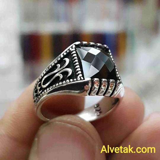 siyah zirkon taşlı 925 ayar gümüş erkek yüzük : 02393