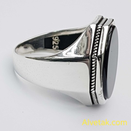 Siyah Oniks Taşlı 925 Ayar Gümüş Erkek Yüzük (Büyük Model) : 02544