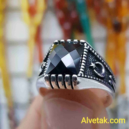 siyah zirkon taşlı 925 ayar gümüş erkek yüzük : 01190