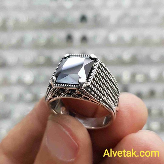 siyah zirkon taşlı 925 ayar gümüş erkek yüzük : 01491