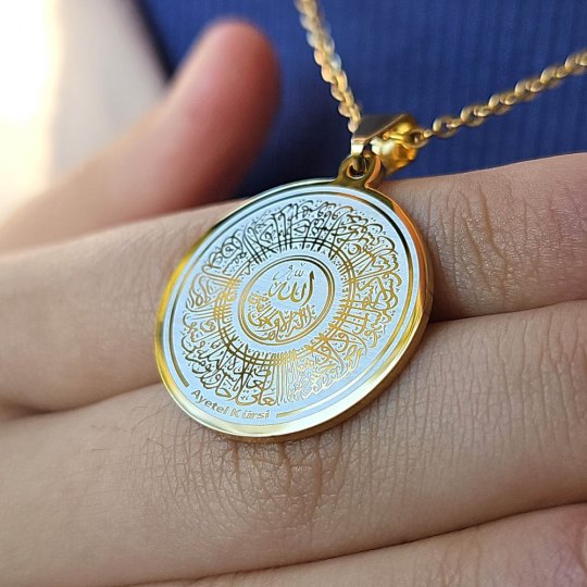 Ayetel Kürsü Kolye, Paslanmaz Çelik, Gold Renk, Hat Model