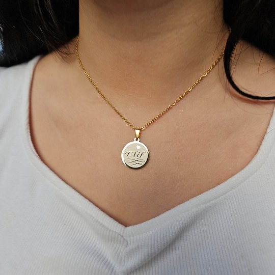 İsimli Kolye, Altın Renk, Yakamoz Model, Paslanmaz Çelik