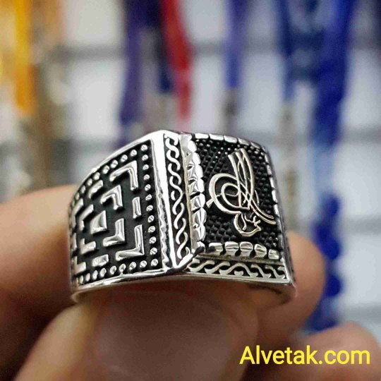 Osmanlı Tuğra Dörtgen 925 Ayar Gümüş Erkek Yüzük : 00918