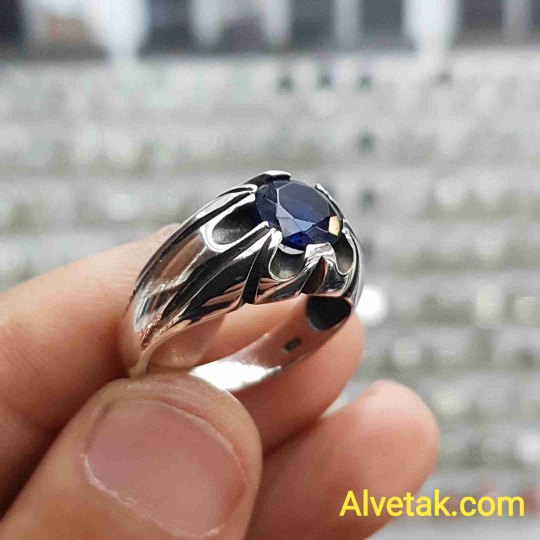 mavi zirkon taşlı 925 ayar gümüş erkek yüzük : 01099