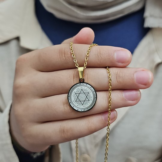 Mührü Süleyman Kolye, Kararmaz Çelik, Gold Renk, Küçük Model