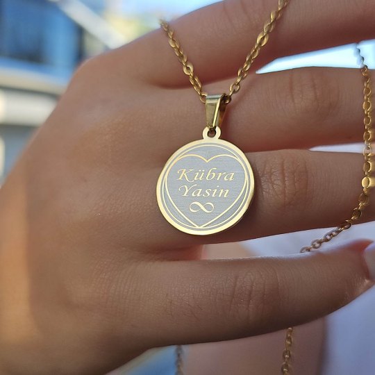 İsimli Kolye, Gold Renk, Kalp Şekilli, Paslanmaz Çelik, Küçük Model