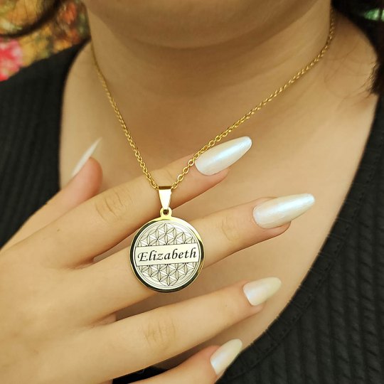 İsimli Kolye, Yaşam Çiçeği, Gold Renk, Kararmaz Çelik