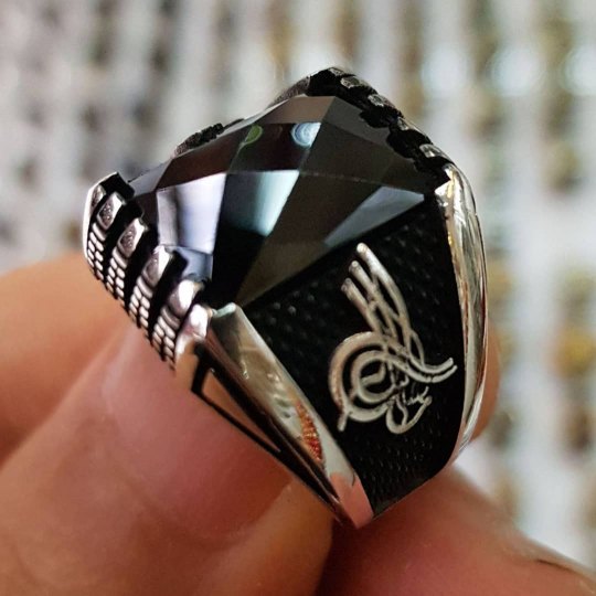 siyah zirkon taşlı 925 ayar gümüş erkek yüzük : 00196