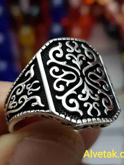 Desenli Dörtgen 925 Ayar Gümüş Erkek Yüzük : 00090