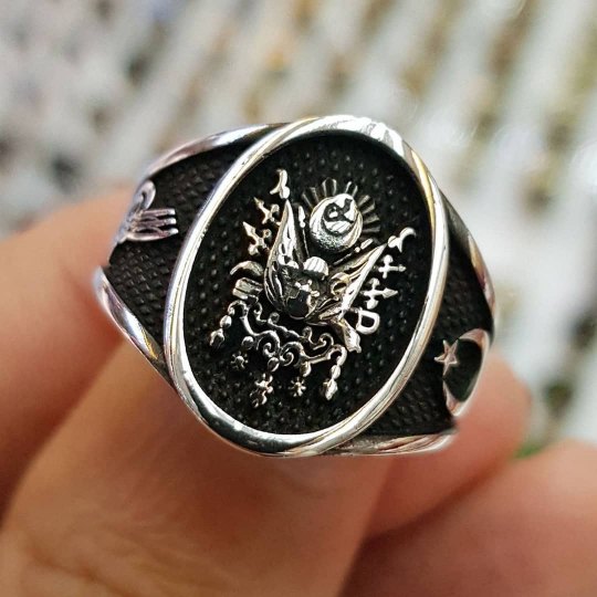 925 Ayar Osmanlı Ordu Armalı Gümüş Erkek Yüzük : 00124