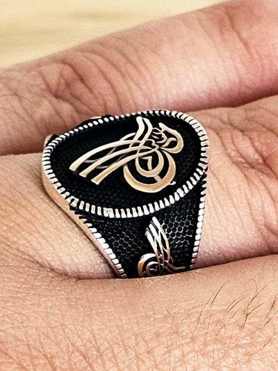 Osmanlı Tuğra Dörtgen 925 Ayar Gümüş Erkek Yüzük
