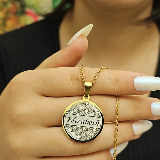 İsimli Kolye, Yaşam Çiçeği, Gold Renk, Kararmaz Çelik