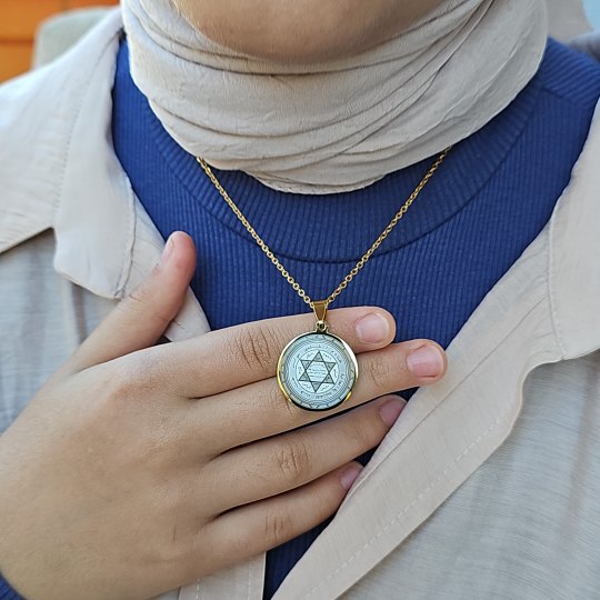 Mührü Süleyman Kolye, Kararmaz Çelik, Gold Renk