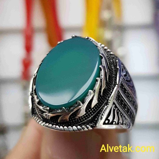 Yeşil Akik Taşlı 925 Ayar Gümüş Erkek Yüzük : 00579