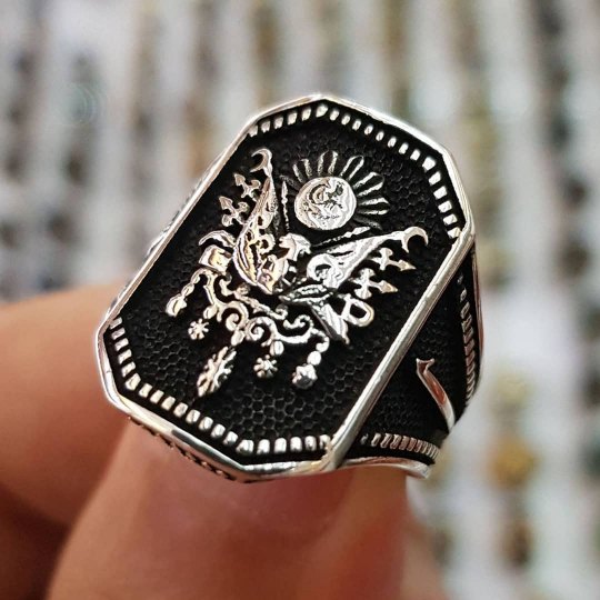 925 Ayar Osmanlı Ordu Armalı Gümüş Erkek Yüzük : 00074
