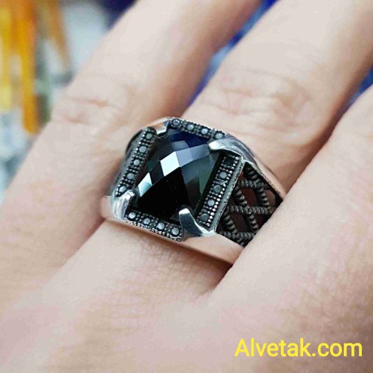 siyah zirkon taşlı 925 ayar gümüş erkek yüzük : 01088