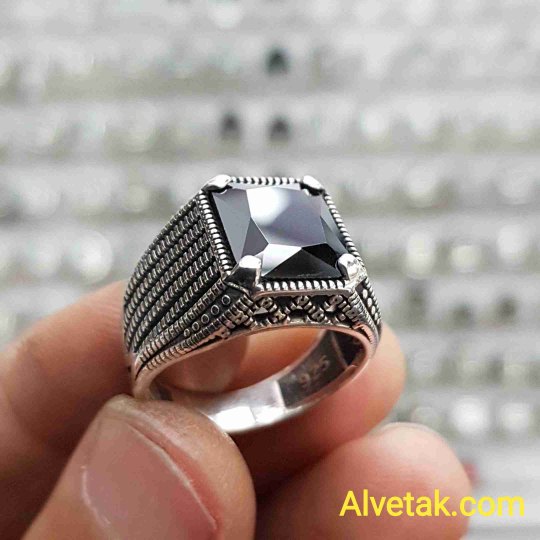 siyah zirkon taşlı 925 ayar gümüş erkek yüzük : 01491