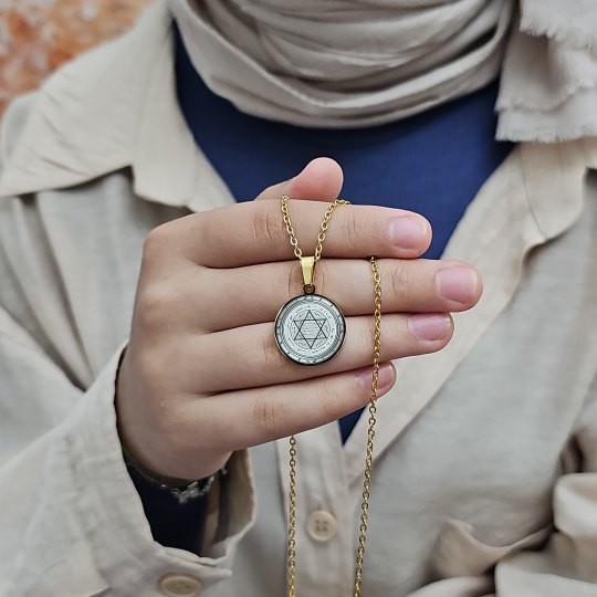 Mührü Süleyman Kolye, Kararmaz Çelik, Gold Renk, Küçük Model