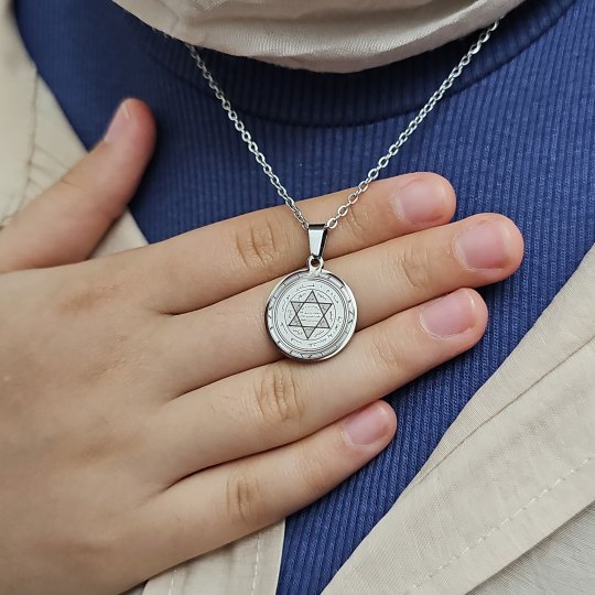 Mührü Süleyman Kolye, Kararmaz Çelik, Gümüş Renk, Küçük Model