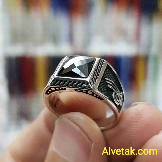 siyah zirkon taşlı 925 ayar gümüş erkek yüzük : 01363