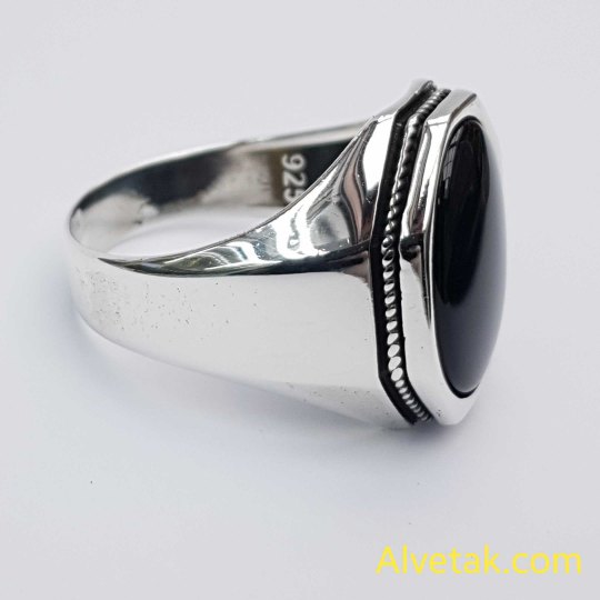 Siyah Oniks Taşlı 925 Ayar Gümüş Erkek Yüzük (Küçük Model): 02403