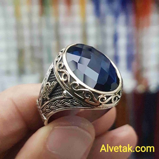 mavi zirkon taşlı 925 ayar gümüş erkek yüzük : 01337