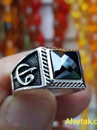 siyah zirkon taşlı 925 ayar gümüş erkek yüzük : 00783