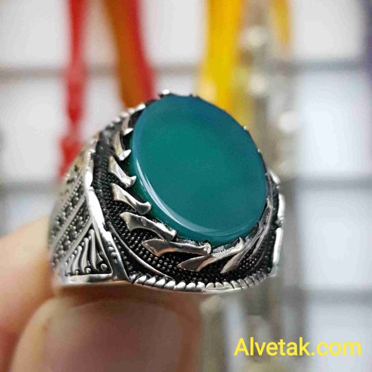Yeşil Akik Taşlı 925 Ayar Gümüş Erkek Yüzük : 00579
