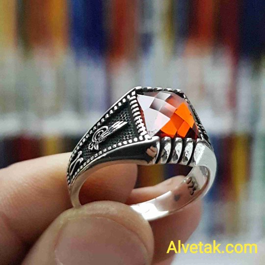 kırmızı zirkon taşlı 925 ayar gümüş erkek yüzük : 02366