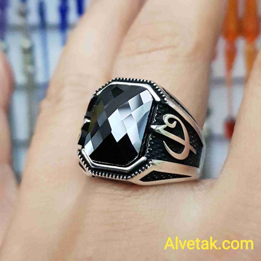 siyah zirkon taşlı 925 ayar gümüş erkek yüzük : 00968