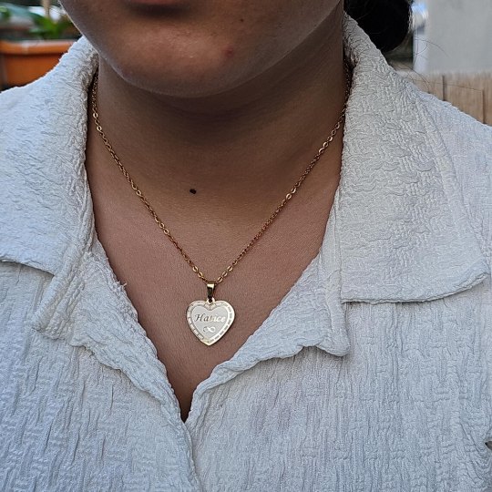 İsimli Kolye, Gold Renk, Kalp Şekilli, Çerçeveli, Paslanmaz Çelik