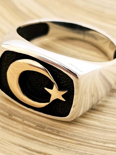 Ay Yıldız 925 Ayar Gümüş Erkek Yüzük : 00923
