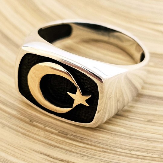 Ay Yıldız 925 Ayar Gümüş Erkek Yüzük : 00923