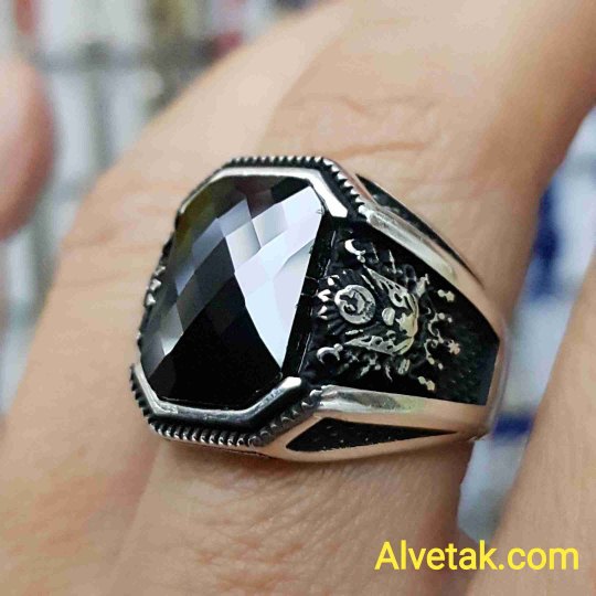 siyah zirkon taşlı 925 ayar gümüş erkek yüzük : 00970