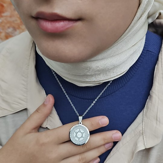 Mührü Süleyman Kolye, Kararmaz Çelik, Gümüş Renk, Büyük Model