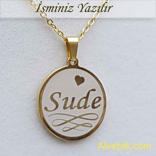 Sarı Gold Yakamoz Model İsimli Çelik Kolye [Yuvarlak : 25mm]