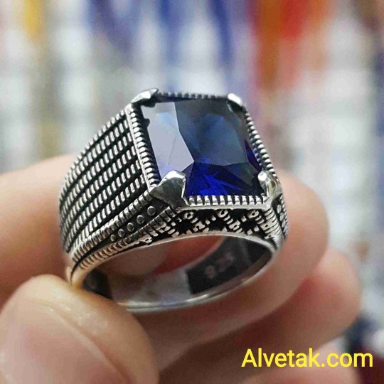 mavi zirkon taşlı 925 ayar gümüş erkek yüzük : 00450