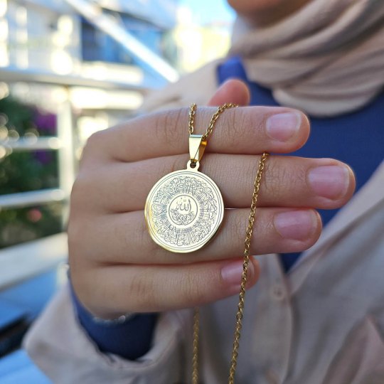 Ayetel Kürsü Kolye, Paslanmaz Çelik, Gold Renk, Hat Model