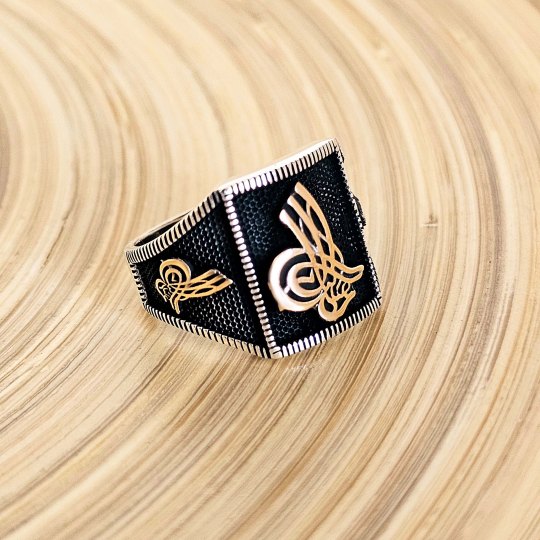 925 Ayar Tuğralı Dörtgen Gümüş Erkek Yüzük : 00476