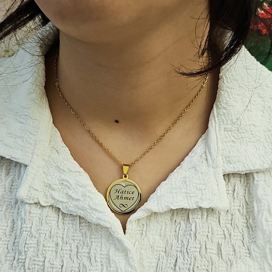 İsimli Kolye, Gold Renk, Kalp Şekilli, Paslanmaz Çelik, Büyük Model